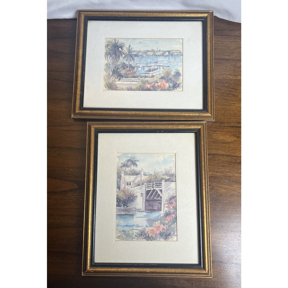 2 Vintage Matted & Framed Watercolor Prints By Joan Forbes Nautical Tropical Sea